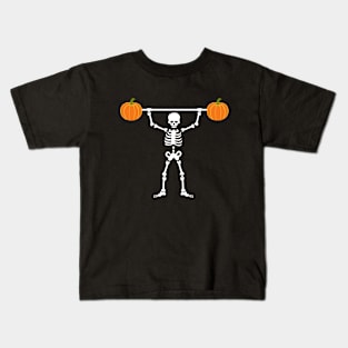 Skeleton Pumpkin Lifting Halloween Gift Kids T-Shirt